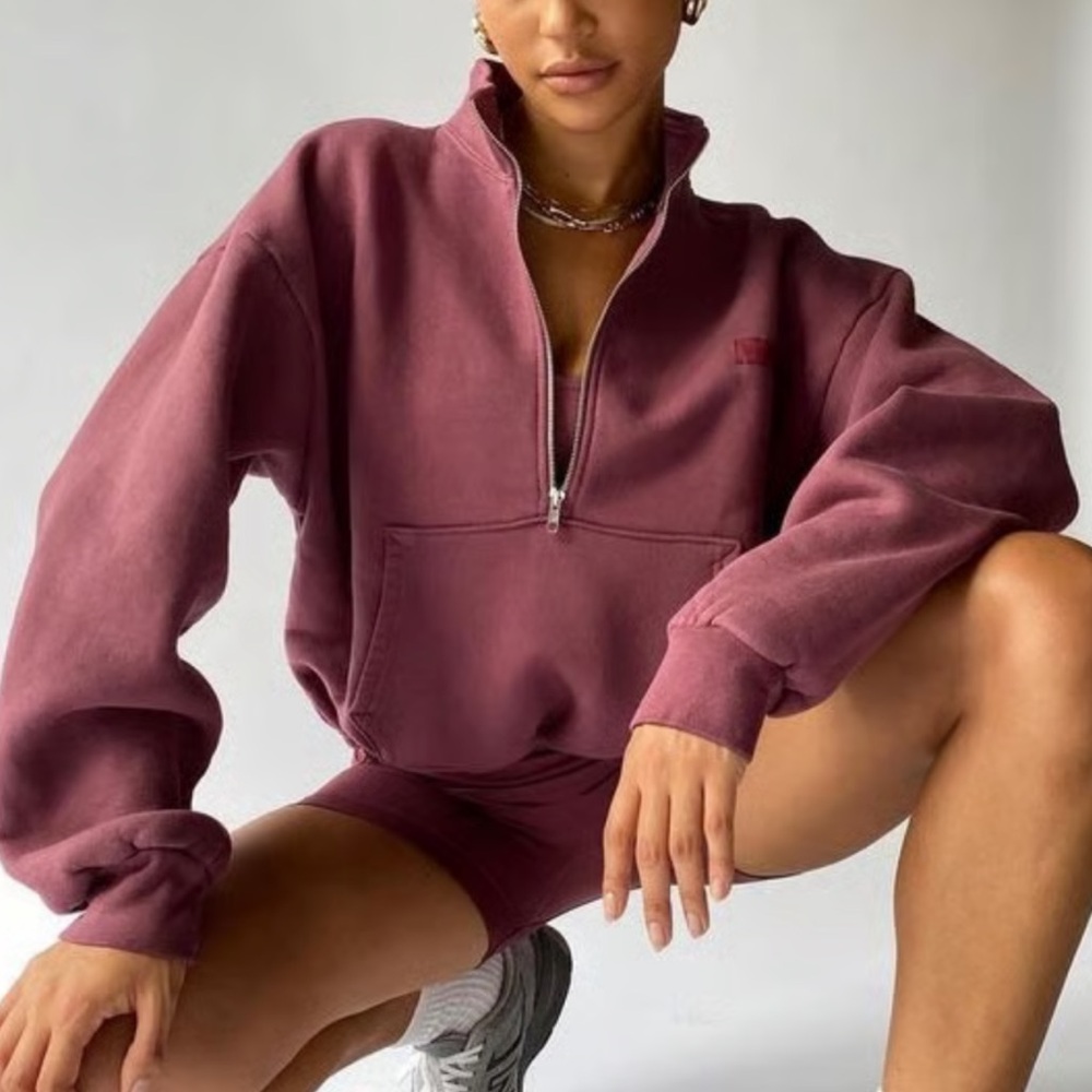 SET Active Mauve Half-Zip Cropped Sweatshirt - Picture 2 of 6